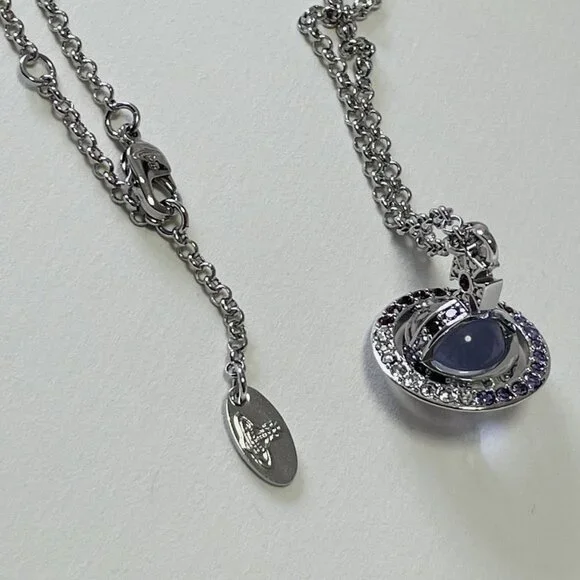New Vivienne Saturn Westwood Long Gradient violet Orb Chain Necklace Charm - Picture 3 of 4